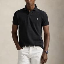 Image of NEW POLO Ralph Lauren Iconic Mesh Polo Shirt Custom Slim Black Marl Heather XXL