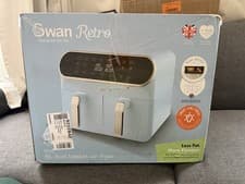 Image of Swan Retro Dual Basket Air Fryer Blue 8L 1700W LED Smart Sync Cooking SD10519BLU
