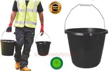 Image of Black Plastic Builders Bucket 3 Gallons 14L Heavy Duty Water/Feed Storage Handle