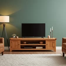 Image of Extra Large Oak TV Unit Solid Wood Media Cabinet for Up to 85" TVs