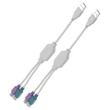 Image of 2 Pcs USB to PS/2 Adapter, USB A Male to Dual PS/2 Female Converter, White