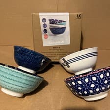 Image of KitchenCraft Set of 4 Ceramic Bowls Blues Design
