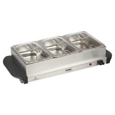 Image of 3 Section Buffet Warmer 4.5 Litre Hot Plate & Food Serving Station Tray Silver