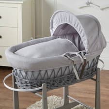 Image of Moses Basket Baby Grey Wicker with Grey Rocking Stand – Grey Waffle