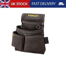 Image of STANLEY Leather Tool Belt Pouch, Double Pocket Organiser for Tools and for Small