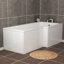 Image of Modern L-Shaped Shower Bath Panels MFC Wooden Gloss White Front & End Panels