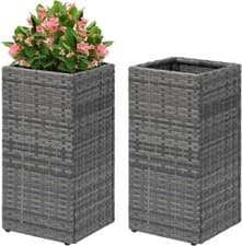 Image of 2 Pack Square Rattan Tall Large Plant Pot Flower Indoor Outdoor Garden Planters
