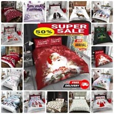 Image of CHRISTMAS DUVET COVER SET Reversible Quilt XMAS Bedding Single Double King Size