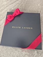Image of RALPH LAUREN Gift Box Navy Blue Gold Lettering 24cm By 24cm