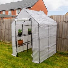 Image of Woodside Walk-in Greenhouse with Netted PE Cover 4 Shelves Steel Frame