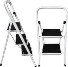 Image of Foldable 3 Step Ladder Stepladder Non Slip Tread Safety Steel