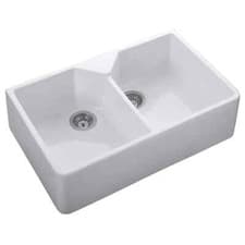 Image of Rak Ceramics Gourmet 10 Belfast Double Bowl Kitchen Sink White Ceramic 2 Bowl