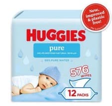 Image of Huggies Pure Plastic‑Free Baby Wipes – 12 x 48 Pack (576 Wipes Total!)