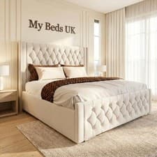 Image of Upholstered Ottoman Gas Lift Bed Frame Chesterfield Plush Velvet Double King