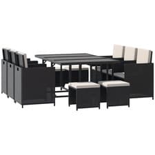 Image of Outsunny 10 Seater Cube Rattan Dining Set W/ Cushions Glass Top Table Black