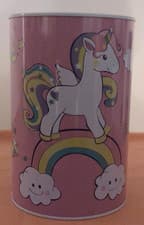 Image of Money Tin Box Piggy Bank Savings Tin - 'Unicorn Over The Rainbow' design - NEW