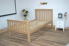 Image of Pine Wooden Single Bed 3ft Wood Bed Frames Shaker Style Headboard High Footer