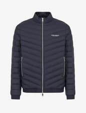 Image of Armani Exchange Men's Quilted Down Milano/New York Logo Zip-up Jacket Down Navy