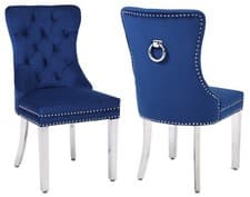 Image of Velvet Dining Chairs with Knocker/Ring Back Upholstered Seat 1,  2, 4, 6 Chairs