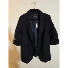 Image of Banana Republic Hayden Blazer Black Ruched 3/4 Sleeve Open Front XL Petite NEW