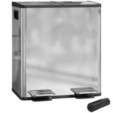 Image of HOMCOM 2 x 20L Dual Kitchen Bin Pedal Bin for Recycling and Waste, Silver Tone