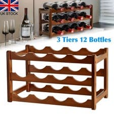 Image of 12 Bottle Wooden Wine Rack,3 Tier Free Standing Wine Storage Wine Display Shelf