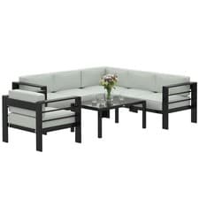 Image of Outsunny Garden Corner Sofa Set, Garden Furniture Set with Coffee Table