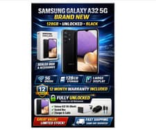 Image of NEW Samsung Galaxy A32 5G, 128GB, Unlocked Box Sealed & Accessories - Black