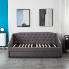 Image of Velvet Grey Daybed sofabed 3ft Single Sofa Bed with Underbed Trundle