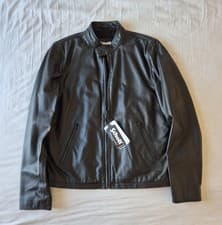 Image of Schott NYC Men's Black Leather Biker Jacket, Size Medium