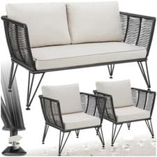Image of Garden Chairs Sofa Lounge Set Outdoor Furniture Rattan Couch Thick Cushions