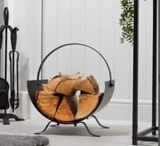 Image of Fireside Round Log Holder Rack Black Metal Firewood Storage Stand Semi Circle