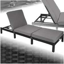 Image of Sun Lounger Rattan Garden Recliner Chairs Outdoor Seats with Thick Seat Cushions