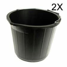 Image of 2 x Black Plastic Bucket 3 Gallons 14L Heavy Duty Water/Feed Storage Handle