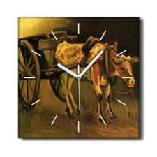Image of Silent Wall Clock Canvas 30x30 Cart with Red and White Ox Vincent Van Gogh