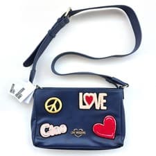 Image of Love Moschino Cross Body Hand Bag Navy Patches New With Tags