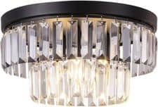 Image of 14inch Black Crystal Chandelier, 3-Light Droplet Modern Flush Mount Light