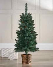 Image of 3Ft Potted Craford Blue Pine Decorated Christmas Tree with Pinecones XMAS Decor