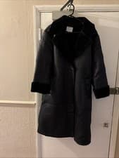 Image of Petite Luxe Faux Fur Belted Wrap Coat BLACK L