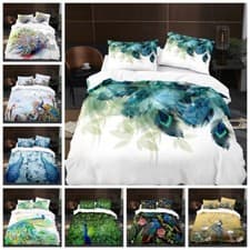 Image of Peacock Printing Bedding Set Gift Quilt Duvet Cover Single Double King Size UK