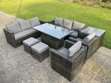 Image of Fimous Rattan Outdoor Furniture Sofa Set Adjustable Rising Lifting Dining Table