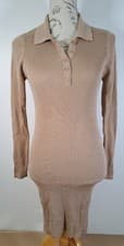Image of STRADIVARIUS Ribbed Bodycon Dress Beige Polo Collared Long Sleeve BNWT Size XS