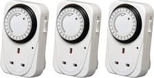Image of Plug In Timer 24 Hour White 3 Pack 3 Pin Plug Mains Timer With Switch