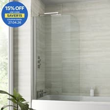 Image of 800mm Bath Shower Screen Bathroom Curved Pivot Chrome Reversible Frameless Glass
