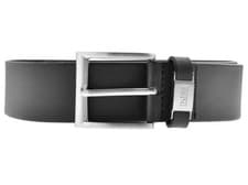 Image of Hugo Boss Mens Black Leather Connio Belt New 110-42” Genuine Rrp £79