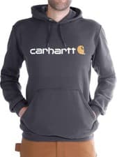 Image of Carhartt Men's Midweight Signature Logo Hooded Sweatshirt Hoodie Heather Grey