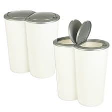 Image of White Grey Circular Double Recycling Waste Duo Bin Plastic Disposal 2 x 25 Litre