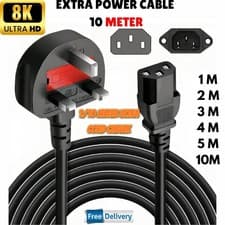 Image of 1/2/3/5/10Meter Long 3 Pin Mains Power Lead 3 Prong Plug Cord / C13 Plug UK lot