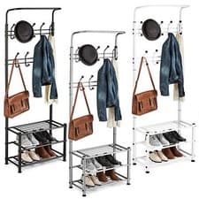 Image of Coat Rack Stand 18 Hooks 3 Tier Shelf Stand Shoes Jackets Hats Bag Storage