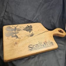 Image of Scottish Stag & Landscape Solid Oak Chopping Board with Handle